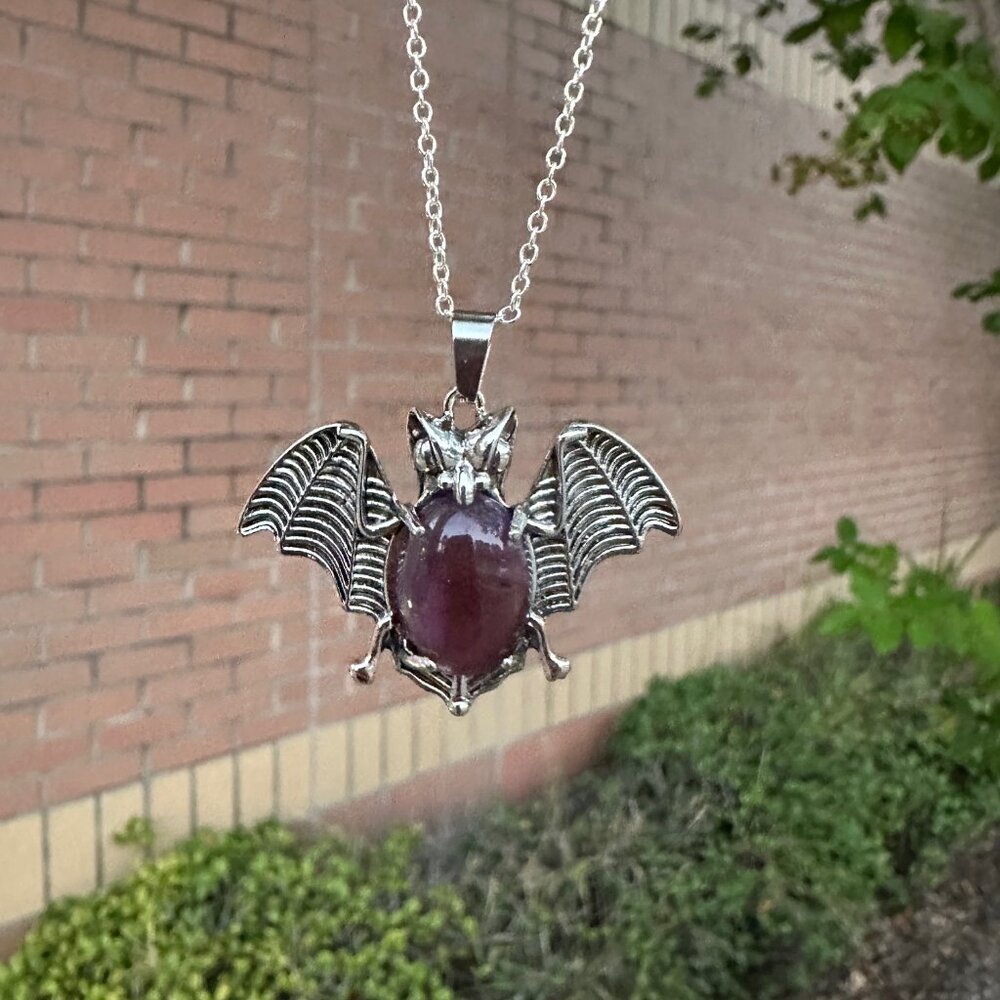 NEW Halloween Amethyst Bat Pendant Necklace